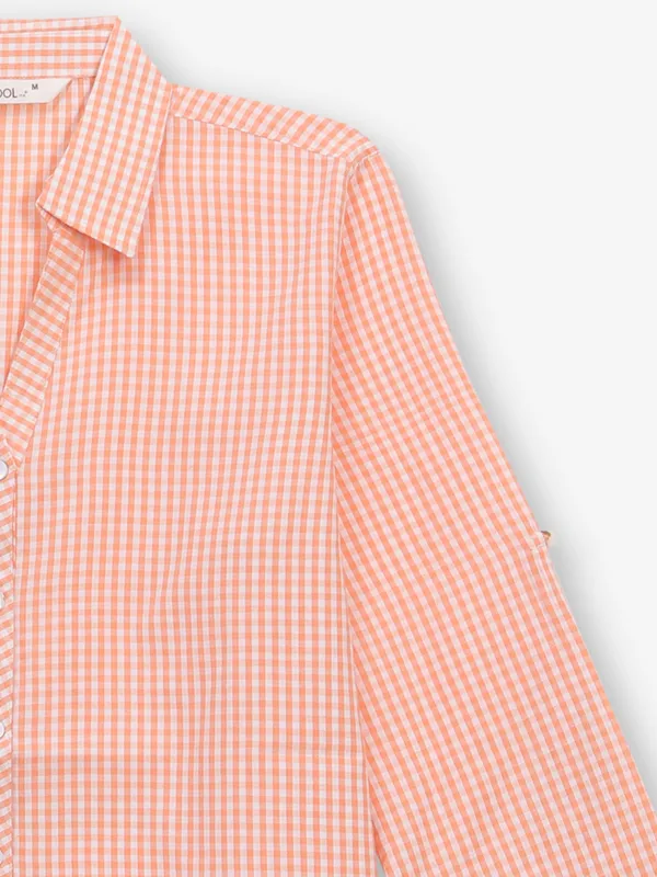 COOL peach checks cotton silk shirt