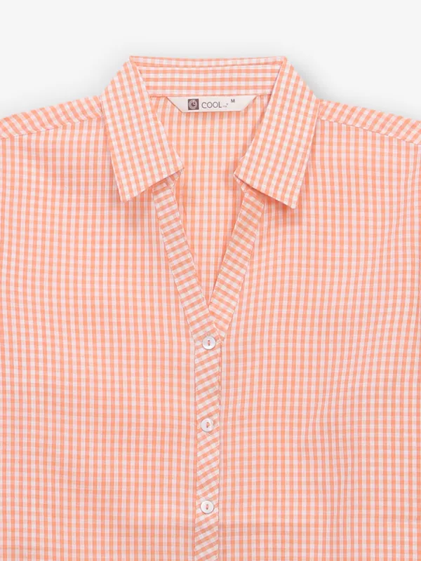 COOL peach checks cotton silk shirt