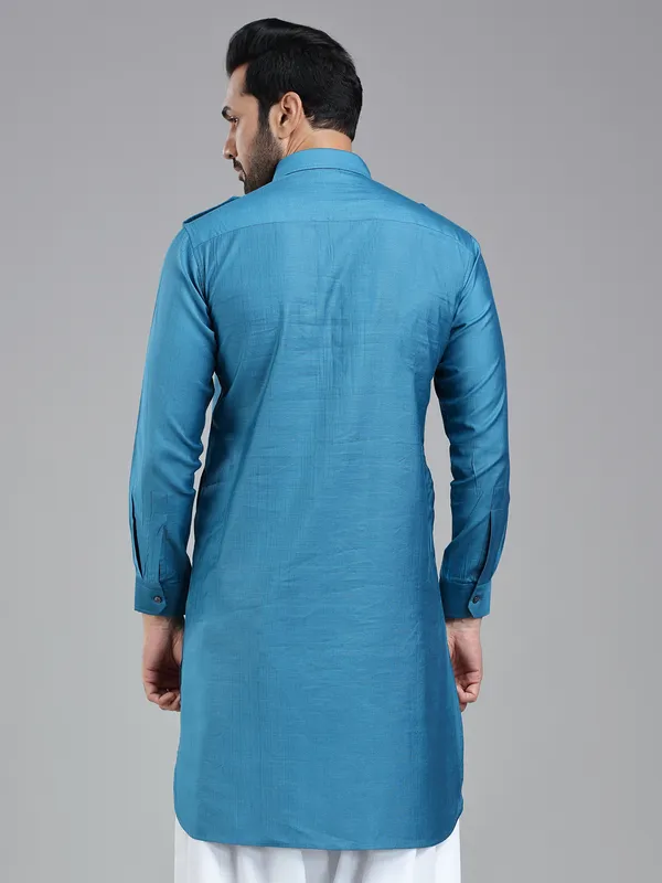 Cool refined moonstone blue pathani kurta for men