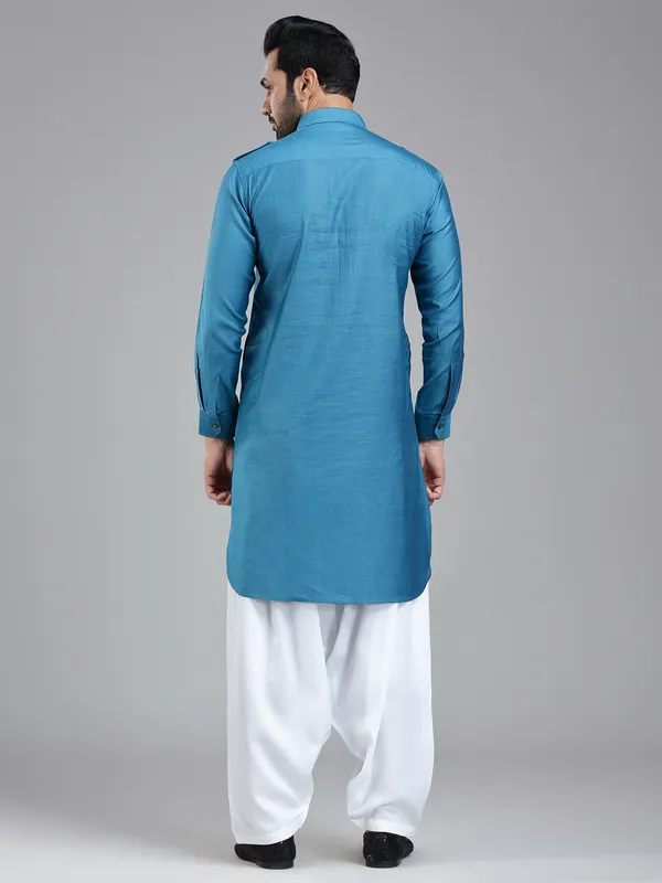Cool refined moonstone blue pathani set for men