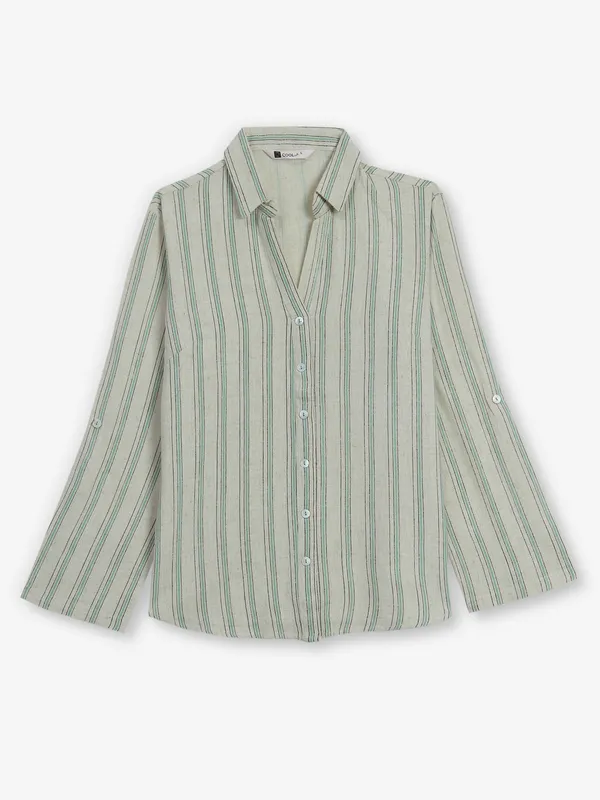 COOL stripe pista green cotton shirt