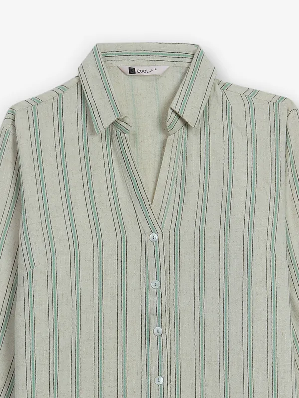 COOL stripe pista green cotton shirt