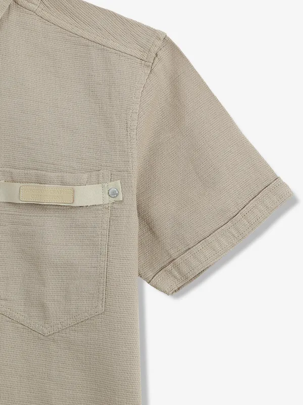COPPER STONE beige plain cotton shirt