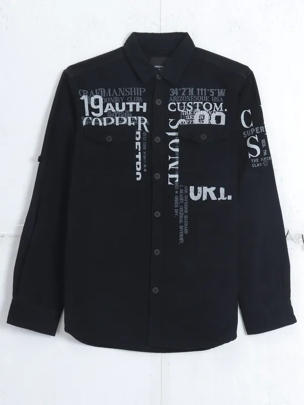 COPPER STONE black printed shirt in cotton