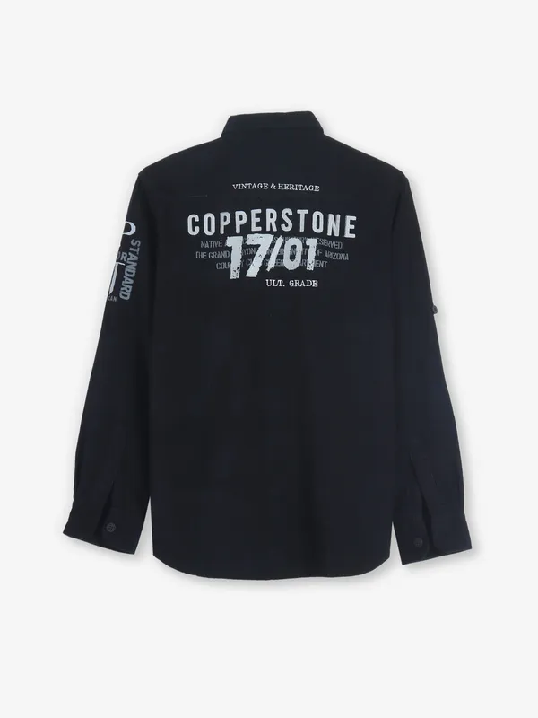 COPPER STONE black printed shirt in cotton