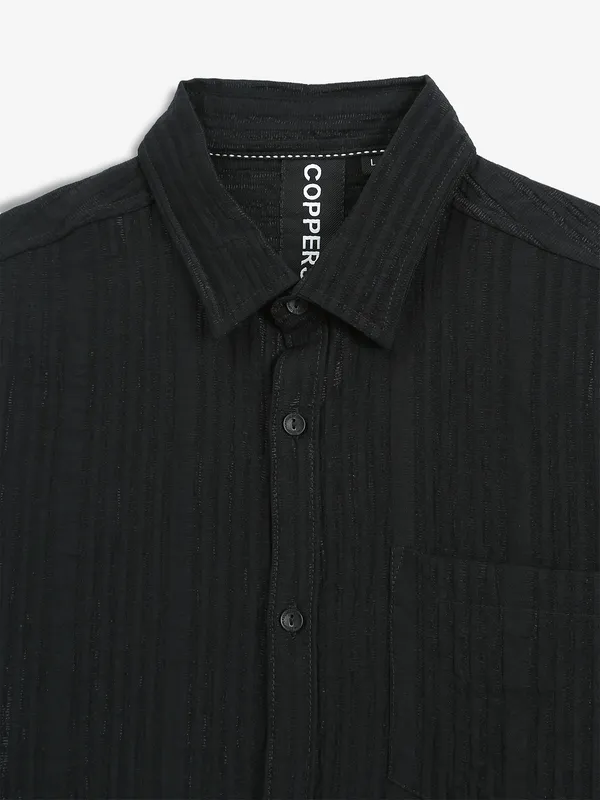 COPPER STONE black stripe cotton shirt