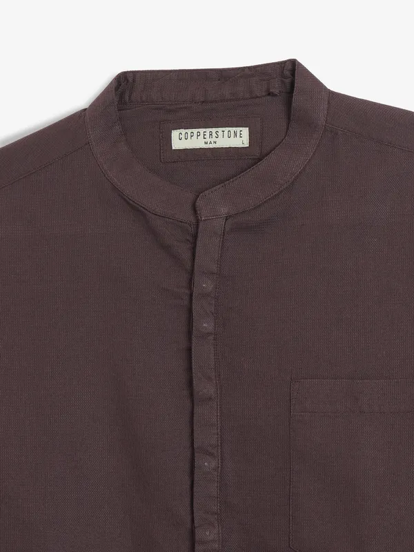 COPPER STONE brown cotton kurta style shirt