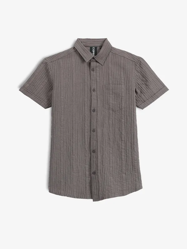 COPPER STONE stripe grey slim fit shirt