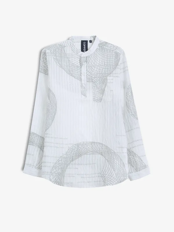 COPPER STONE white cotton kurta style shirt