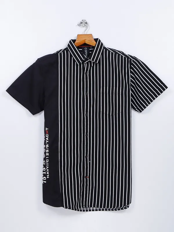 Copperstone black stripe slim fit cotton shirt