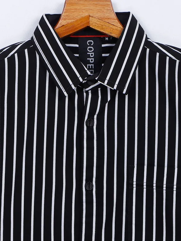 Copperstone black stripe slim fit cotton shirt