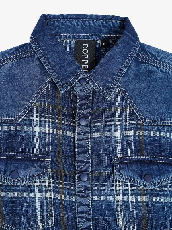 Copperstone blue denim checks shirt