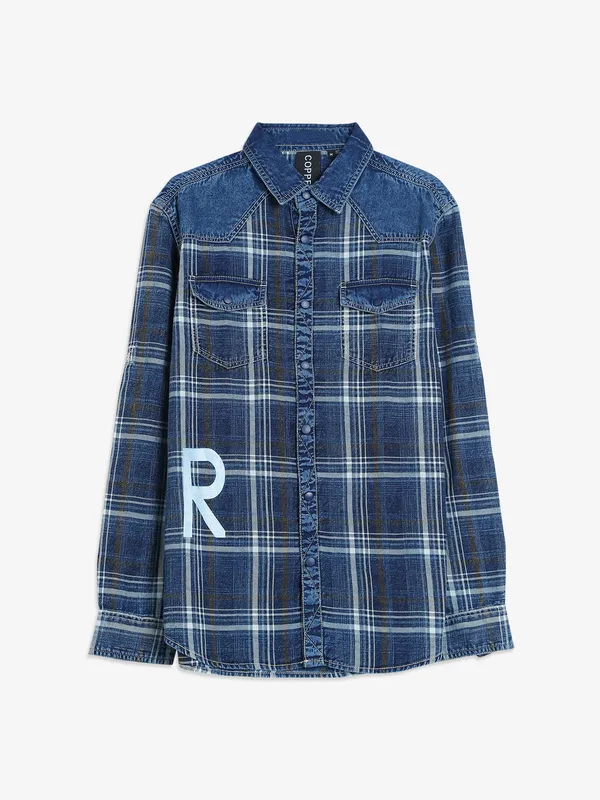 Copperstone blue denim checks shirt