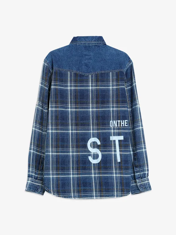 Copperstone blue denim checks shirt