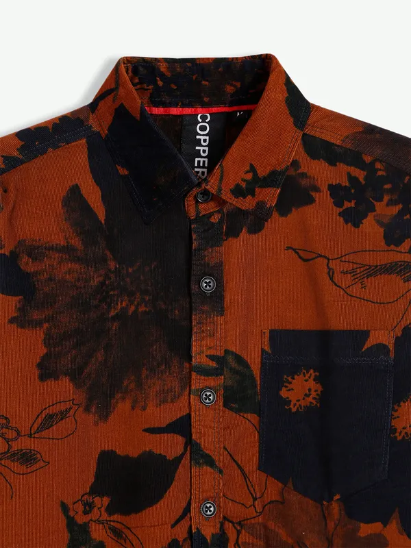 Copperstone brown printed corduroy shirt
