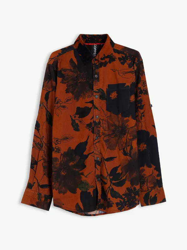 Copperstone brown printed corduroy shirt