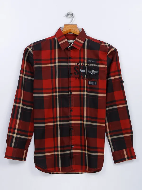 Copperstone cotton red checks shirt