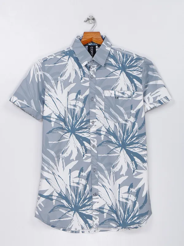 Copperstone grey half sleeves cotton printed shirt