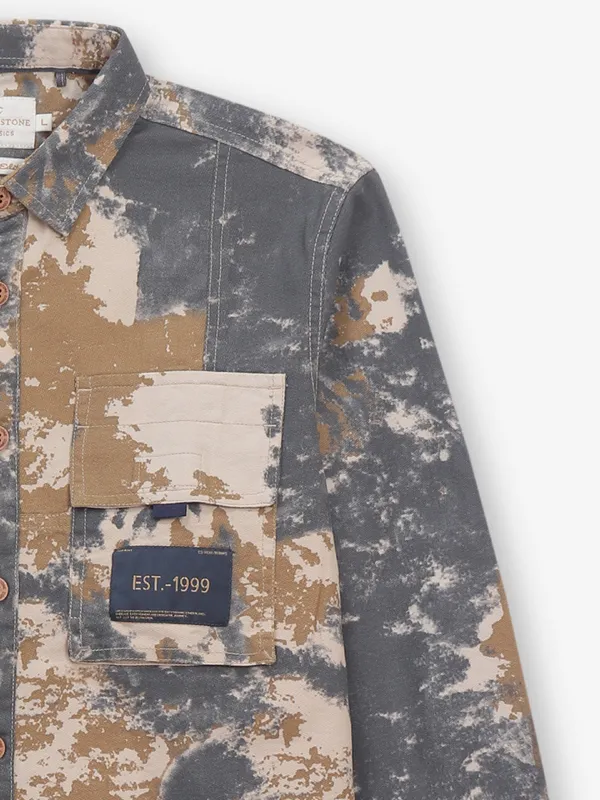 COPPERSTONE grey printed cotton shirt