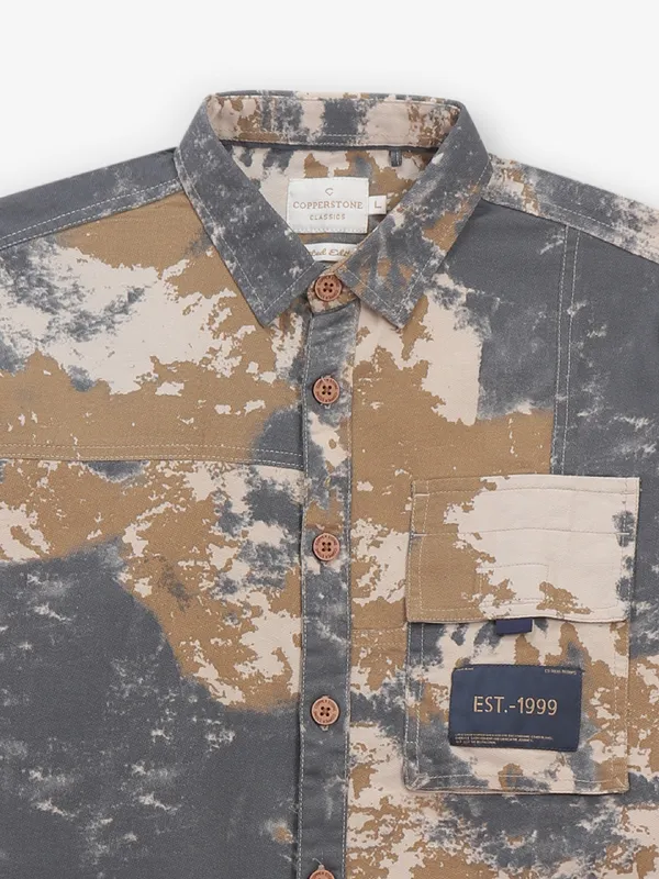 COPPERSTONE grey printed cotton shirt