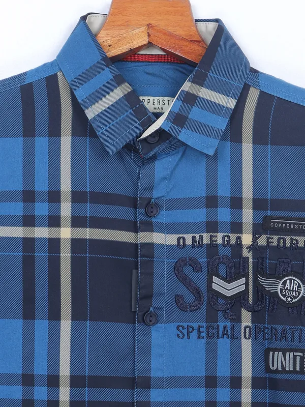 Copperstone ink blue cotton checks shirt