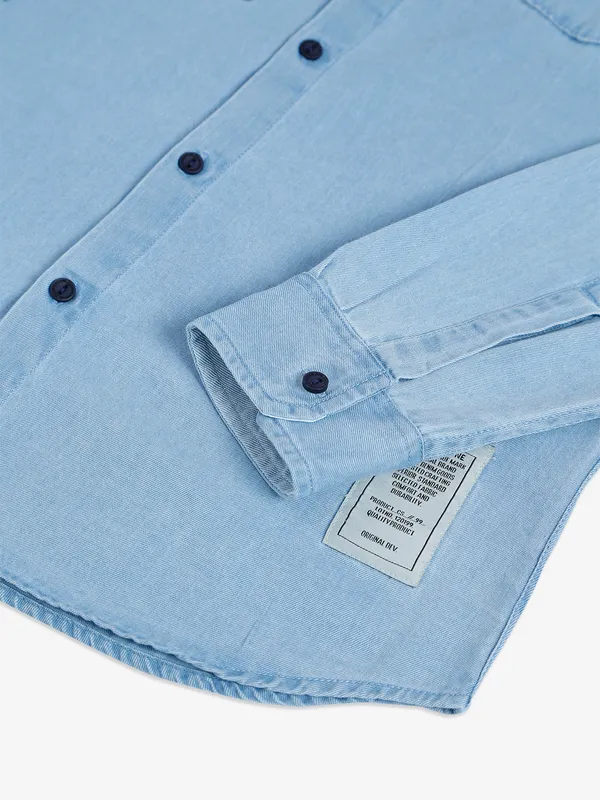 Copperstone light blue printed denim shirt