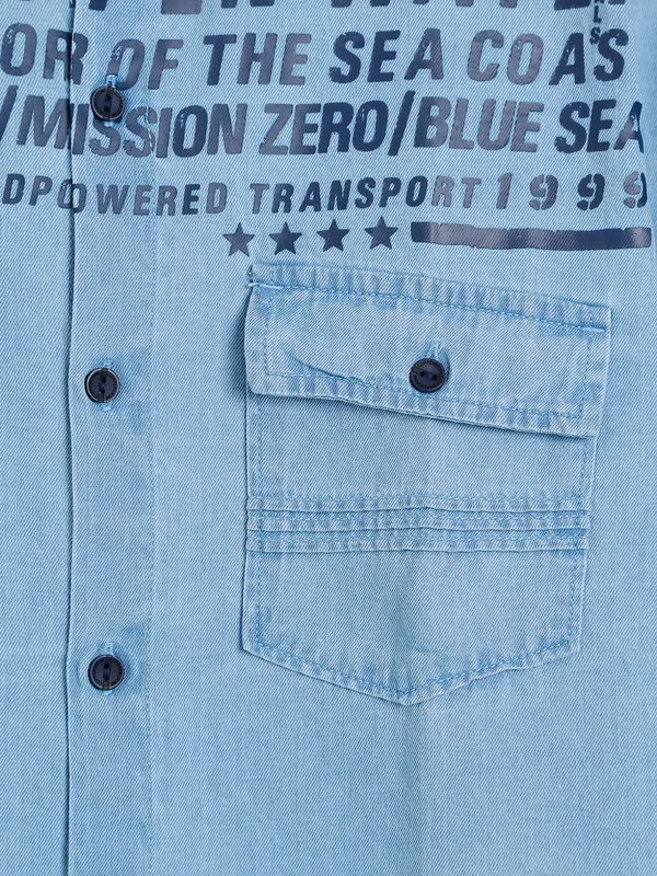 Copperstone light blue printed denim shirt