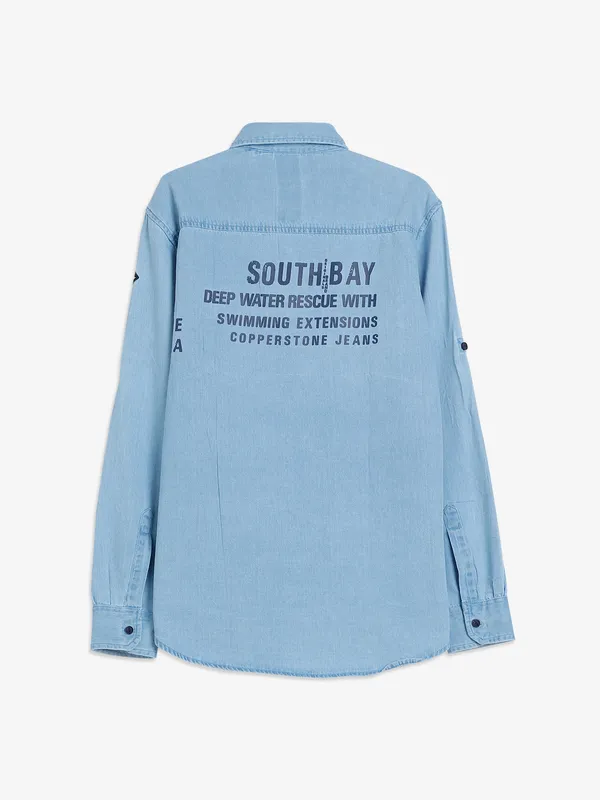 Copperstone light blue printed denim shirt
