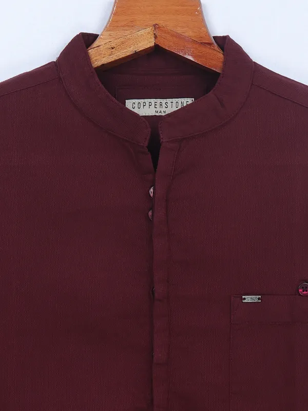 Copperstone maroon cotton kurta style shirt