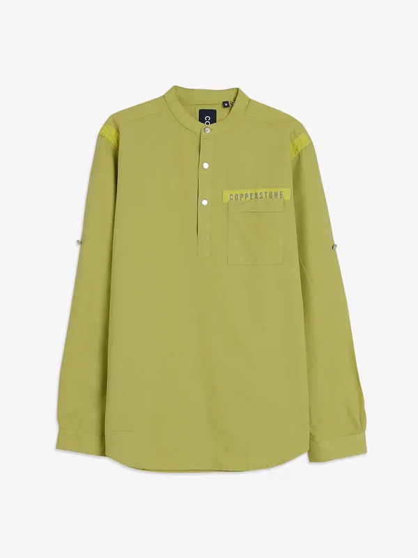 Copperstone olive cotton kurta style shirt