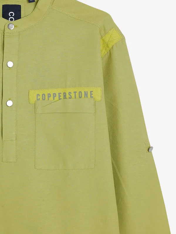 Copperstone olive cotton kurta style shirt