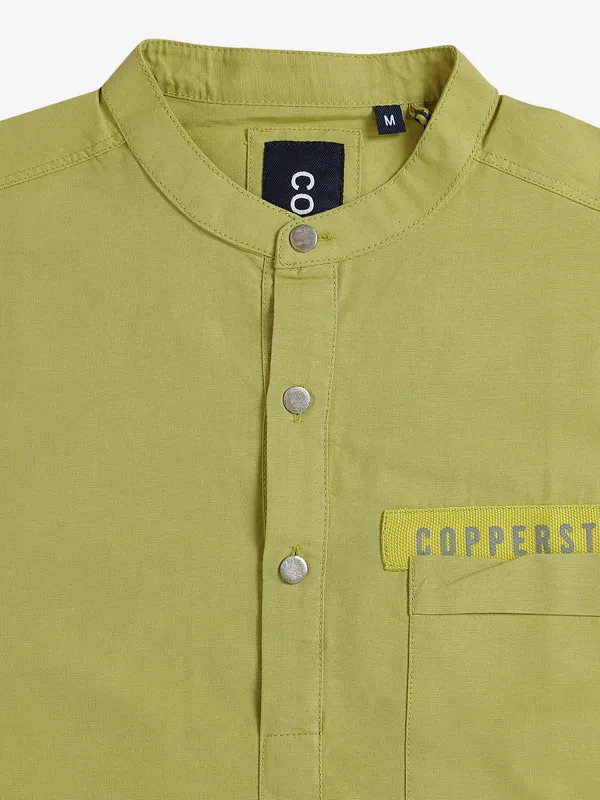 Copperstone olive cotton kurta style shirt