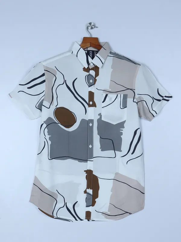 Copperstone white cotton printed shirt