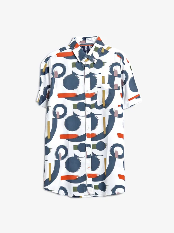 Copperstone white printed cotton shirt