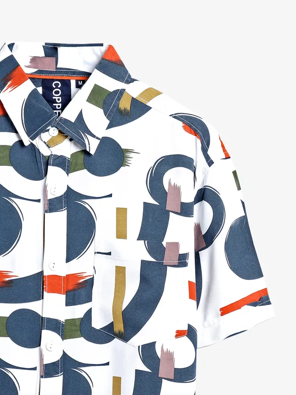 Copperstone white printed cotton shirt