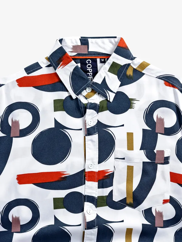 Copperstone white printed cotton shirt