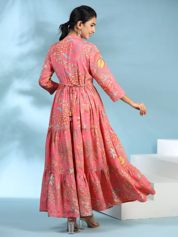 Dark pink casual printed long kurti