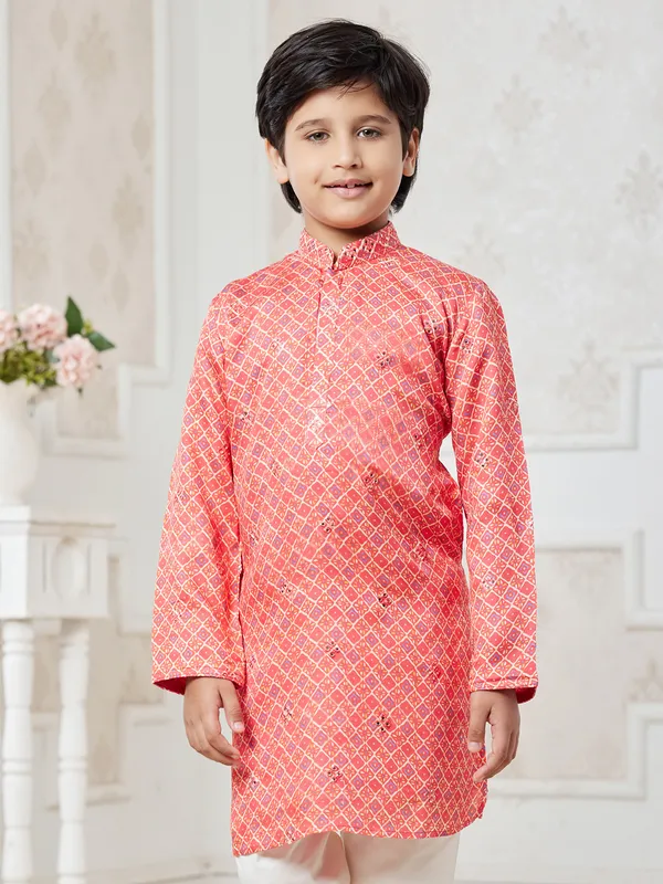 Coral pink festive wear kurta pajama