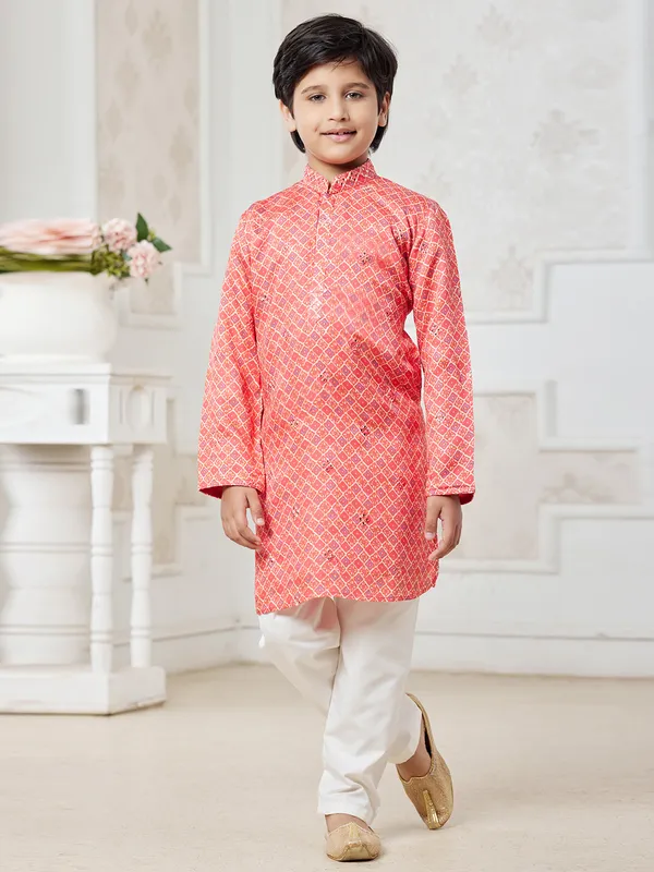 Coral pink festive wear kurta pajama