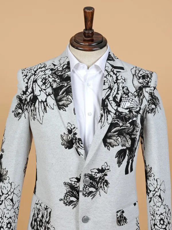 Corduroy printed light grey blazer