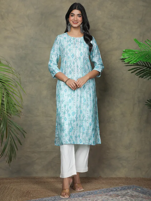Cotton aqua printed casual kurti