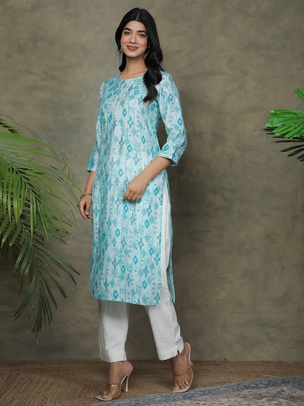 Cotton aqua printed casual kurti