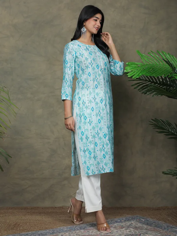 Cotton aqua printed casual kurti