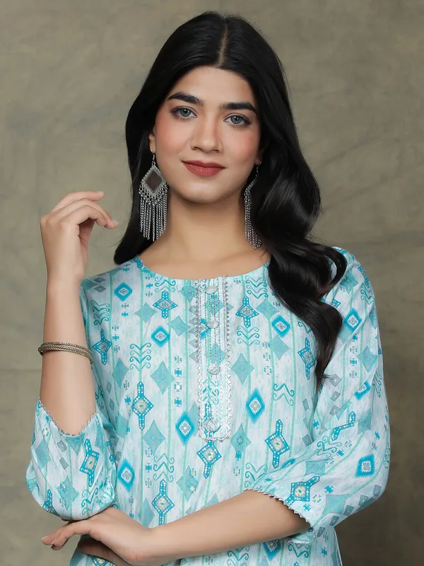 Cotton aqua printed casual kurti