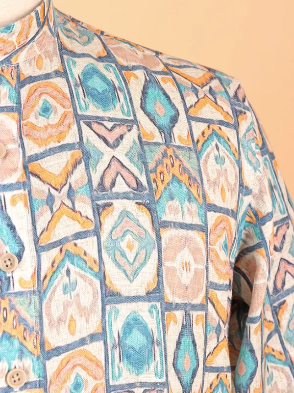 Cotton beige and blue kurta suit for men