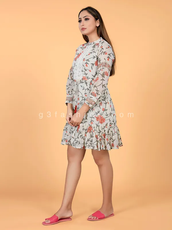 Cotton beige and orange printed style kurti