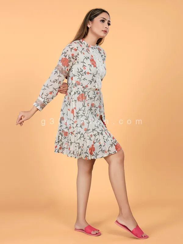 Cotton beige and orange printed style kurti
