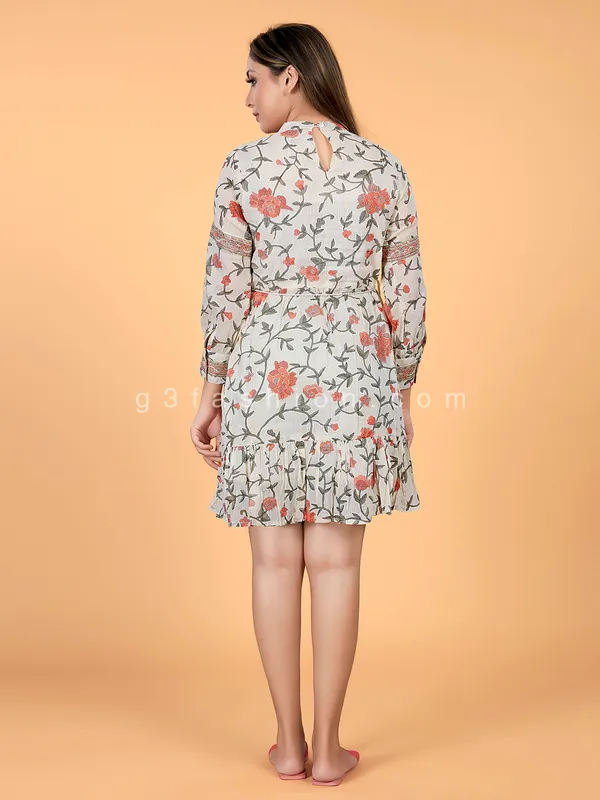 Cotton beige and orange printed style kurti