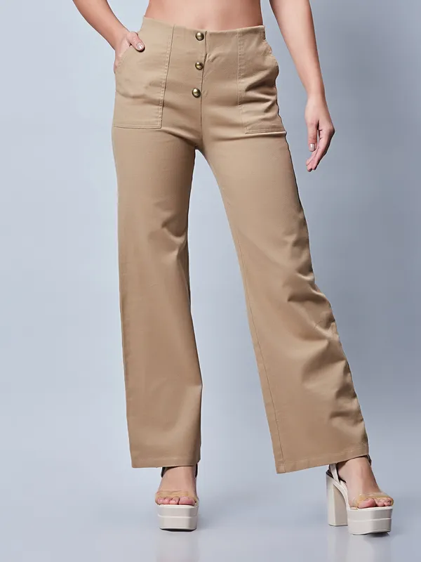 Cotton beige plain pant