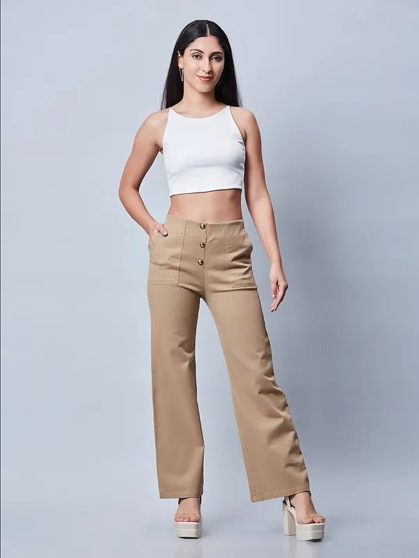 Cotton beige plain pant
